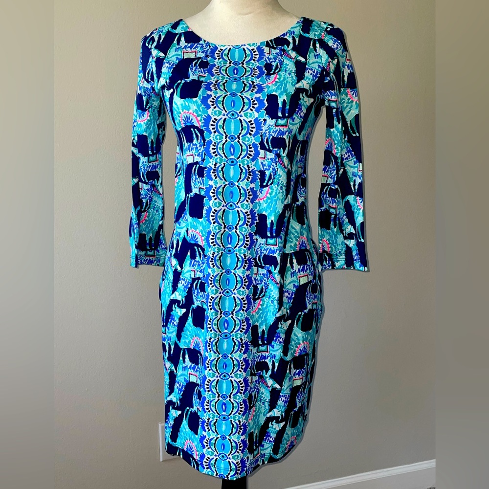 NWT Lilly Pulitzer Bright Navy Alpaca My Bags Engineered Dress